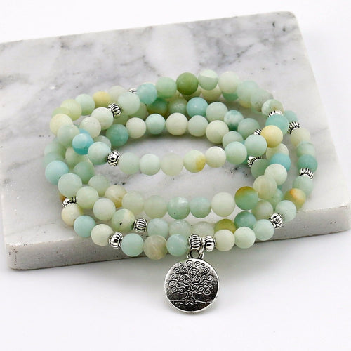 Frosted Amazonite Bracelet Prayer Beads Tree Life bracelet 108 Amazonite Mala Beads Bracelet For Women ,Energy Bracelet