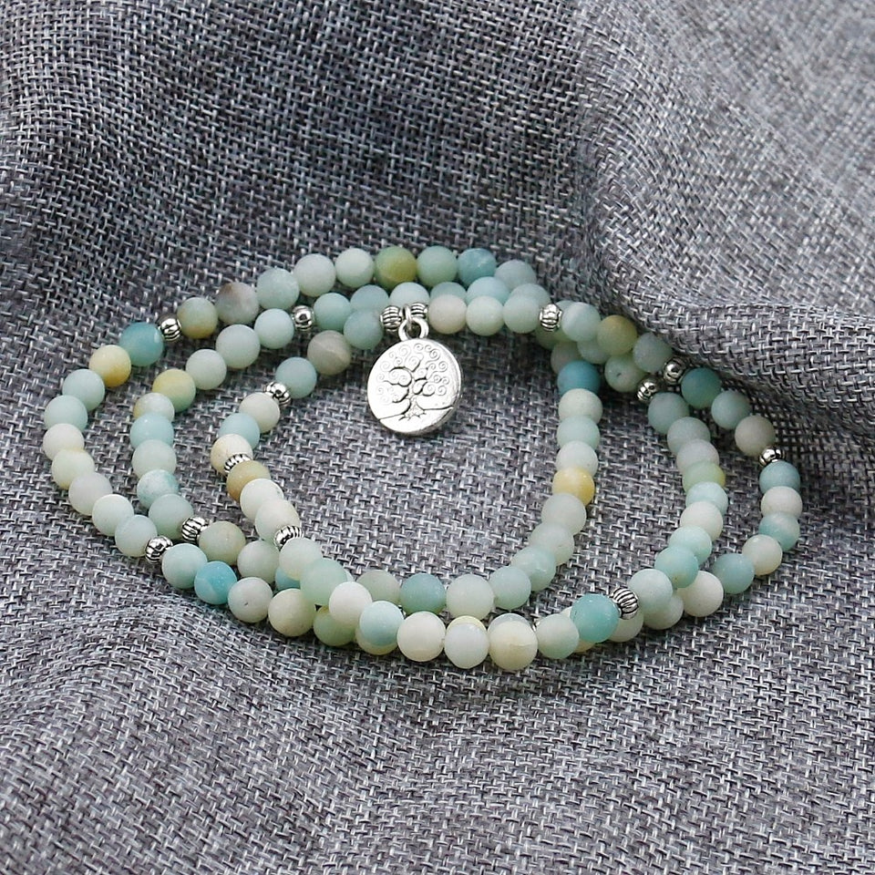 Frosted Amazonite Bracelet Prayer Beads Tree Life bracelet 108 Amazonite Mala Beads Bracelet For Women ,Energy Bracelet