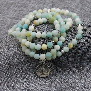 Frosted Amazonite Bracelet Prayer Beads Tree Life bracelet 108 Amazonite Mala Beads Bracelet For Women ,Energy Bracelet