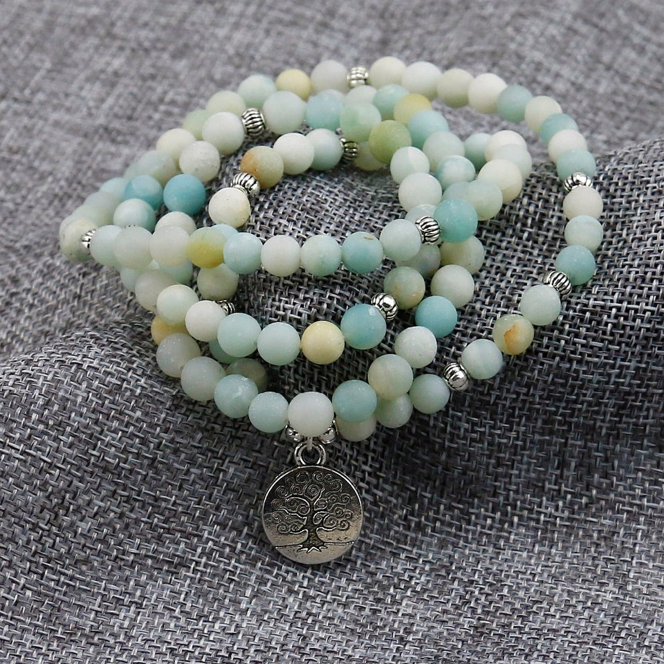 Frosted Amazonite Bracelet Prayer Beads Tree Life bracelet 108 Amazonite Mala Beads Bracelet For Women ,Energy Bracelet