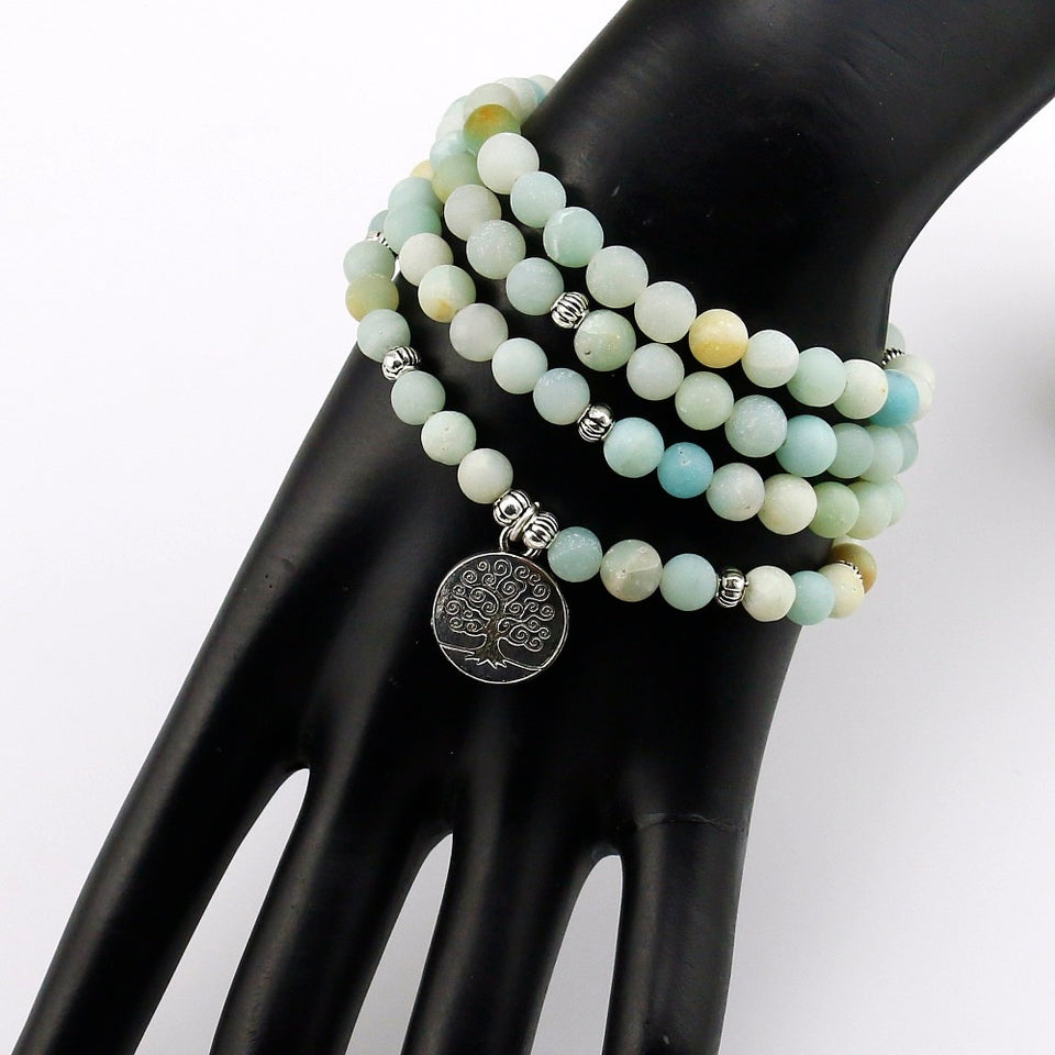 Frosted Amazonite Bracelet Prayer Beads Tree Life bracelet 108 Amazonite Mala Beads Bracelet For Women ,Energy Bracelet