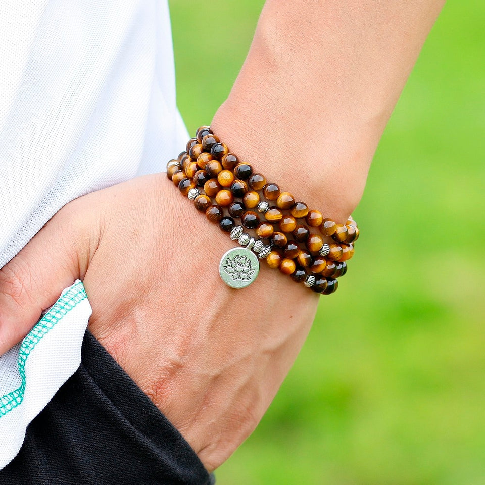 Natural A Grade Tiger Eye Stone 108 Mala Beads Bracelet or Necklace Energy Stone Yoga Mediation For Female Men Male Jewelry