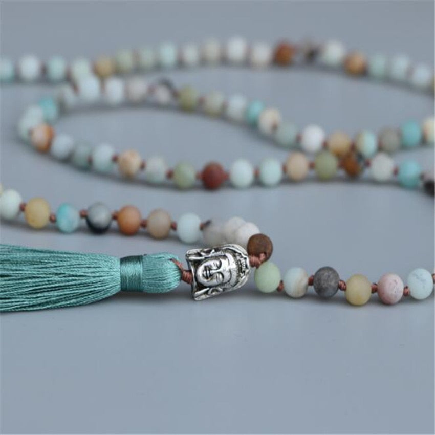 6mm Natural Amazonite 108 Beads Tassels knot Necklace pray Wrist fengshui Hot classic spirituality Buddhism Handmade Chakas Ruyi