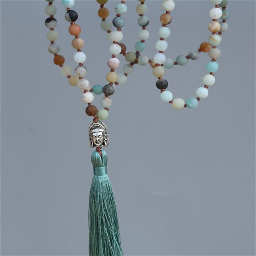 6mm Natural Amazonite 108 Beads Tassels knot Necklace pray Wrist fengshui Hot classic spirituality Buddhism Handmade Chakas Ruyi