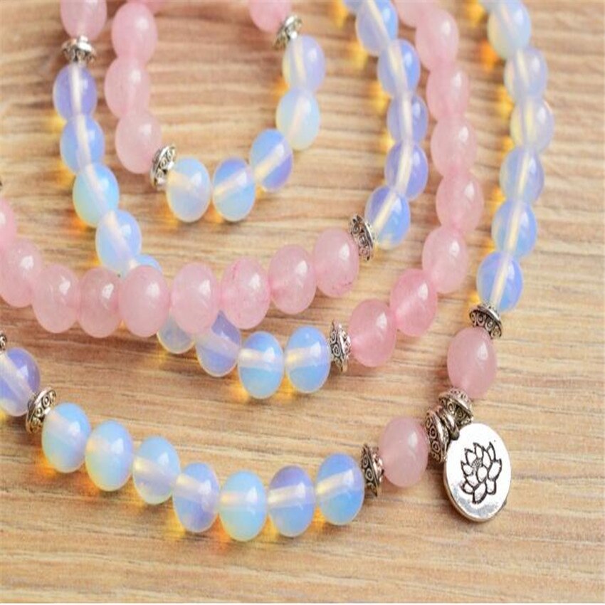 6mm Natural moonstone Pink 108 Mala Bracelet Healing chain Hot Bless pray  Wristband Wrist yoga cuff Veins spirituality