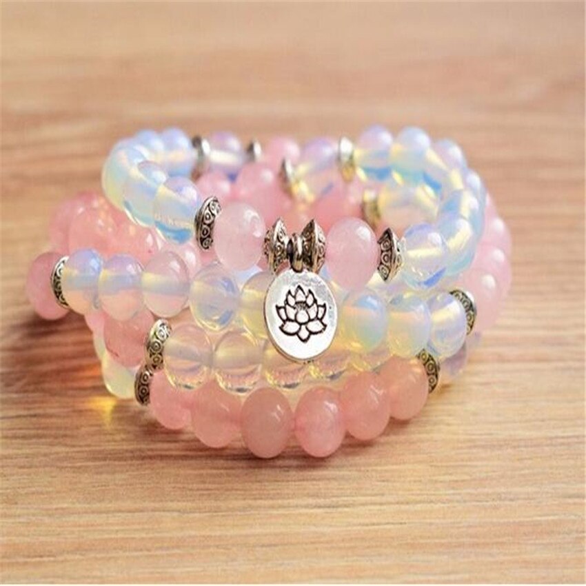 6mm Natural moonstone Pink 108 Mala Bracelet Healing chain Hot Bless pray  Wristband Wrist yoga cuff Veins spirituality