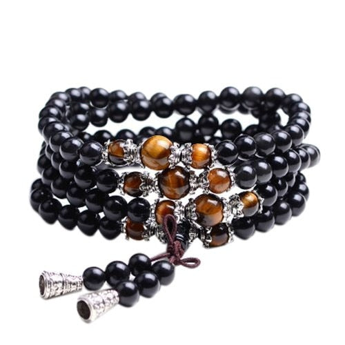6mm Obsidian Beaded bracelets Buddhist Buddha Meditation 108 Prayer Beads Mala Bracelet