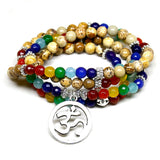 7 Chakra Healing Balance Bracelet Picture Stone Gem Yoga Reiki Prayer Stone Charms 108 Bead Bracelet Multilayer Bangle Women Men