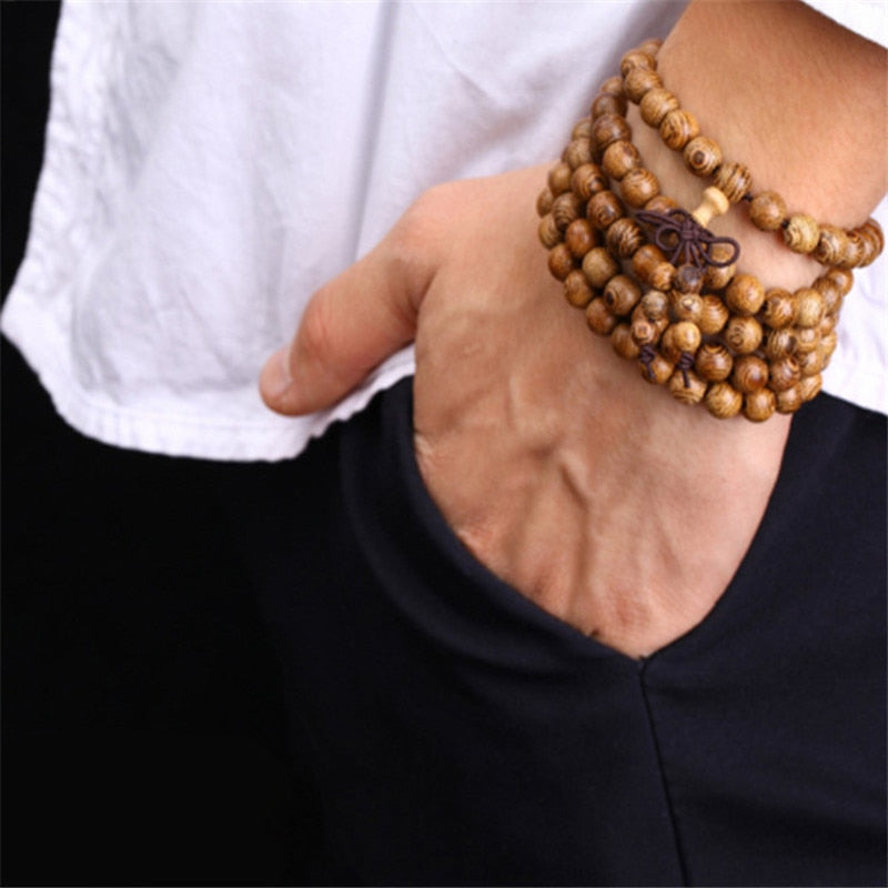 8 cm 108 Beads Sandalwood Rosary Bracelets Men Jewelry Prayer pulsera hombre High Quality Natural Wood Beaded Bracelet For Women