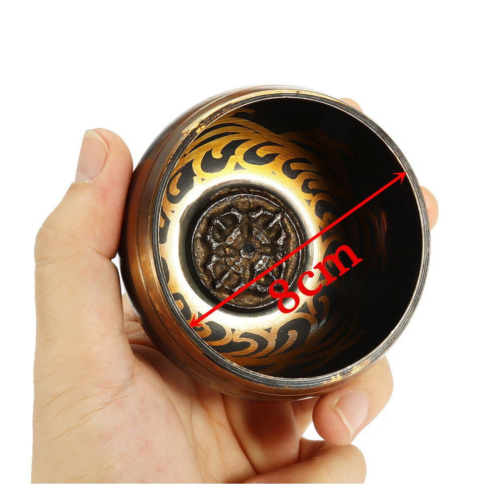 8cm Brass Tibetan Buddhism Singing Bowl Meditation Relaxation Healing Wood Striker Set 8.6x4.1cm For yoga Meditation Healing