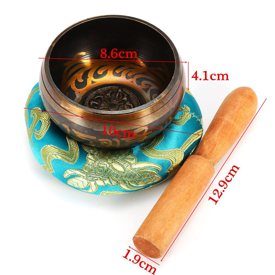8cm Brass Tibetan Buddhism Singing Bowl Meditation Relaxation Healing Wood Striker Set 8.6x4.1cm For yoga Meditation Healing
