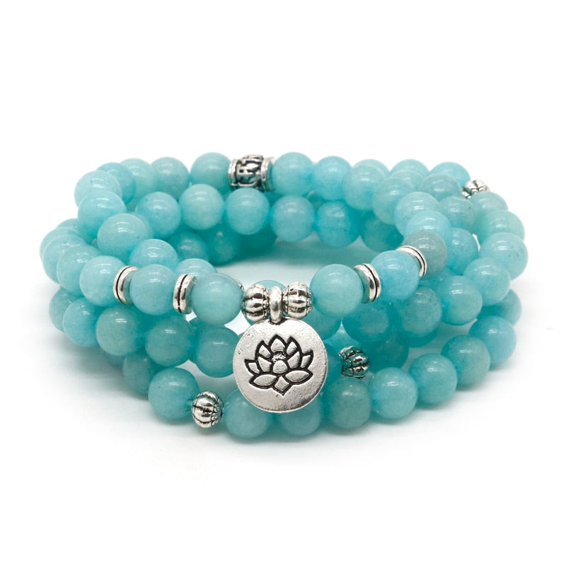 Buddhism Frosted Amazonite Bracelet Lotus Rosary 108 Prayer Beads Mala Bracelets or Necklace Women Tibetan Jewelry  BD-22