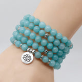 Buddhism Frosted Amazonite Bracelet Lotus Rosary 108 Prayer Beads Mala Bracelets or Necklace Women Tibetan Jewelry  BD-22