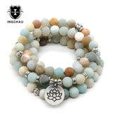 Buddhism Frosted Amazonite Bracelet Lotus Rosary 108 Prayer Beads Mala Bracelets or Necklace Women Tibetan Jewelry  BD-22