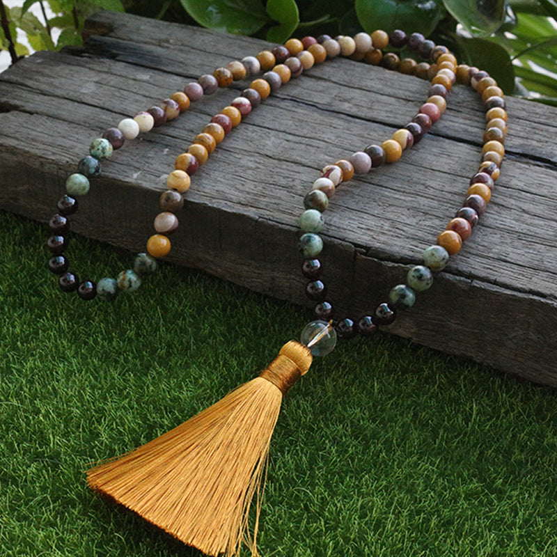 Egg Yolk Stone And Garnet Mala Beads Necklace, Build Self Confidence JaPaMala,108 Bead Mala, Mala Jewelry, Mala Prayer Beads