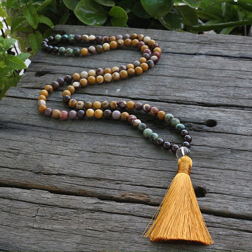 Egg Yolk Stone And Garnet Mala Beads Necklace, Build Self Confidence JaPaMala,108 Bead Mala, Mala Jewelry, Mala Prayer Beads