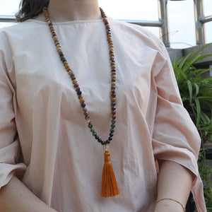 Egg Yolk Stone And Garnet Mala Beads Necklace, Build Self Confidence JaPaMala,108 Bead Mala, Mala Jewelry, Mala Prayer Beads