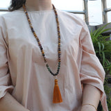 Egg Yolk Stone And Garnet Mala Beads Necklace, Build Self Confidence JaPaMala,108 Bead Mala, Mala Jewelry, Mala Prayer Beads