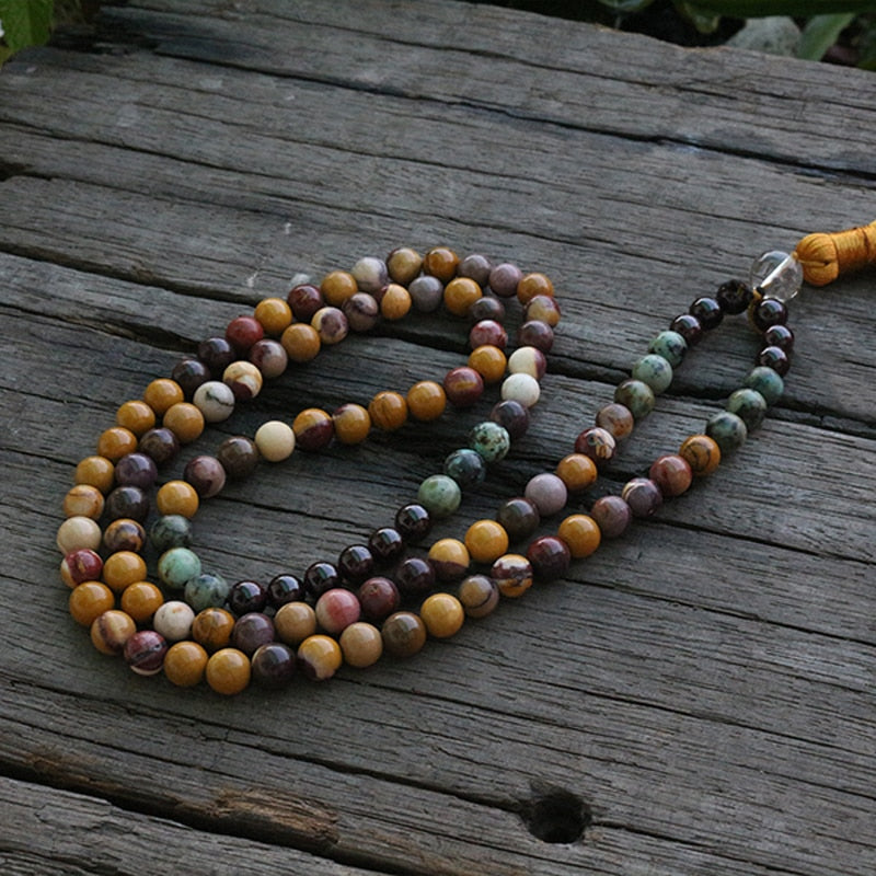 Egg Yolk Stone And Garnet Mala Beads Necklace, Build Self Confidence JaPaMala,108 Bead Mala, Mala Jewelry, Mala Prayer Beads