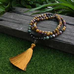 Egg Yolk Stone And Garnet Mala Beads Necklace, Build Self Confidence JaPaMala,108 Bead Mala, Mala Jewelry, Mala Prayer Beads