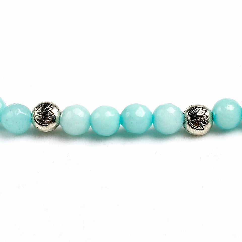 8mm Faced Natural Blue Chalcedony 108 Mala Beads Bracelet Buddhist Om Charm Bracelet For Women Handmade Men Bangle Jewelry Gift