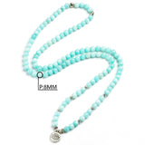 8mm Faced Natural Blue Chalcedony 108 Mala Beads Bracelet Buddhist Om Charm Bracelet For Women Handmade Men Bangle Jewelry Gift