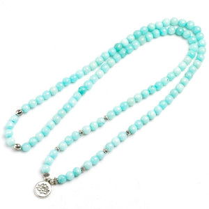 8mm Faced Natural Blue Chalcedony 108 Mala Beads Bracelet Buddhist Om Charm Bracelet For Women Handmade Men Bangle Jewelry Gift