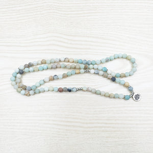 8mm Frosted matte Amazonite bracelet 108 Prayer beads Lotus om wrist Man 108 Amazonite Mala beads bracelet