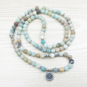 8mm Frosted matte Amazonite bracelet 108 Prayer beads Lotus om wrist Man 108 Amazonite Mala beads bracelet