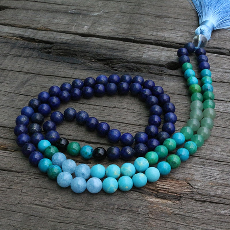 8mm Lapis Lazuli And Aventurine JaPaMala Beads Necklace, Blue Nacklace, 108 Bead Mala, Mala Jewelry, Yoga Class Prayer Jewelry