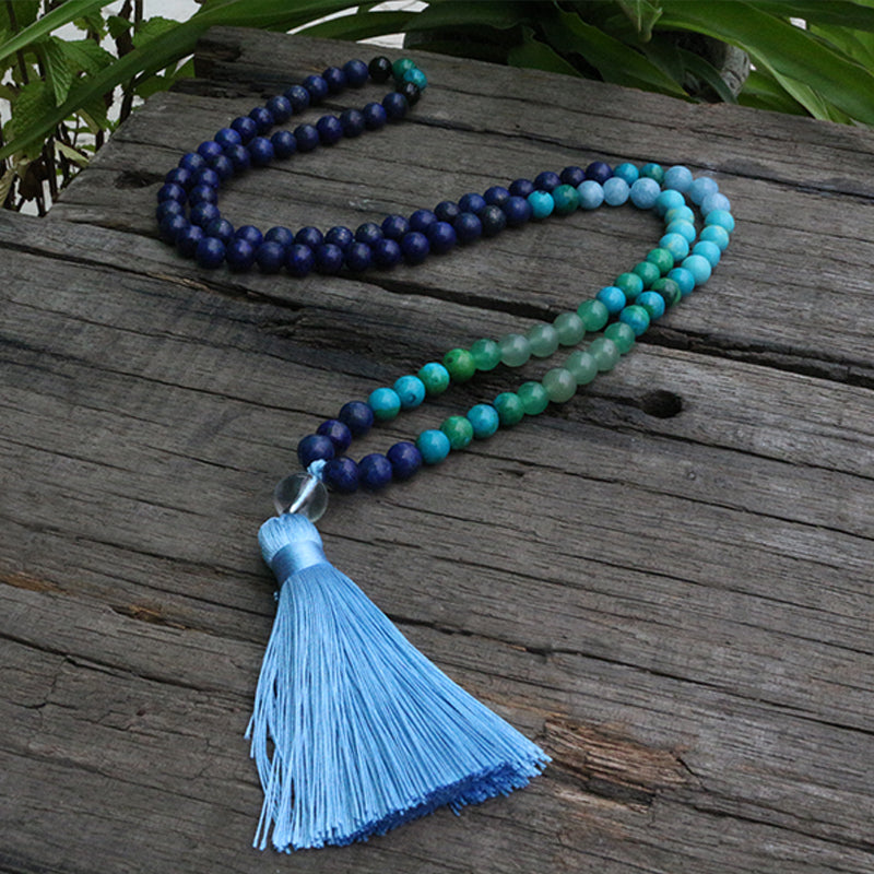 8mm Lapis Lazuli And Aventurine JaPaMala Beads Necklace, Blue Nacklace, 108 Bead Mala, Mala Jewelry, Yoga Class Prayer Jewelry