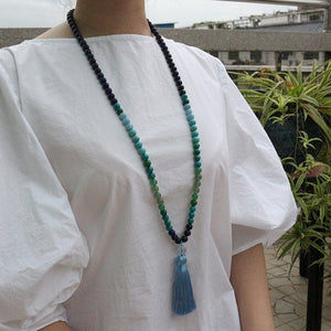 8mm Lapis Lazuli And Aventurine JaPaMala Beads Necklace, Blue Nacklace, 108 Bead Mala, Mala Jewelry, Yoga Class Prayer Jewelry