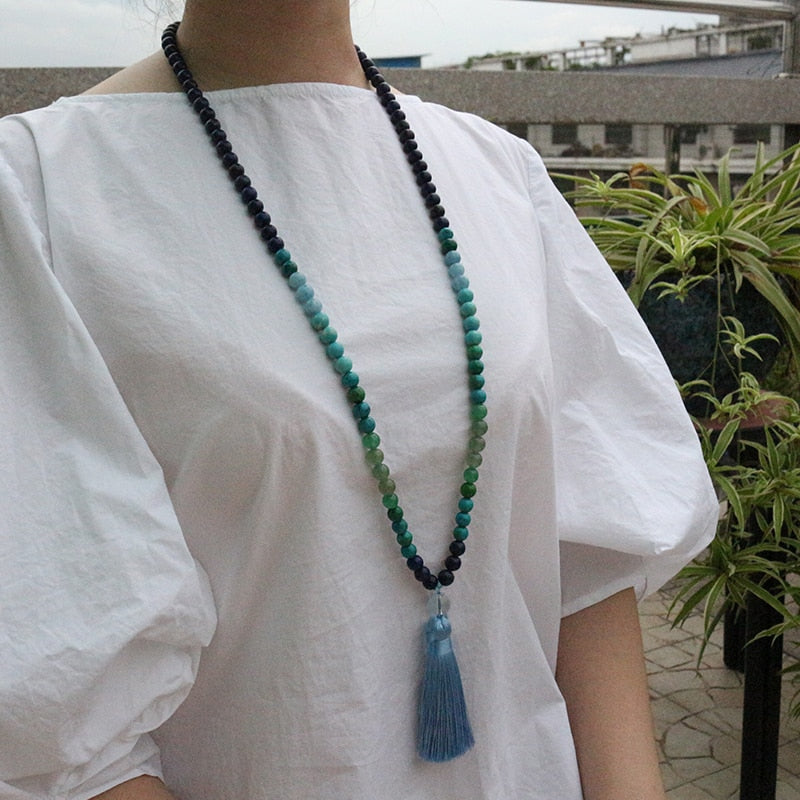 8mm Lapis Lazuli And Aventurine JaPaMala Beads Necklace, Blue Nacklace, 108 Bead Mala, Mala Jewelry, Yoga Class Prayer Jewelry