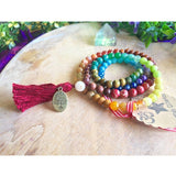 8mm Natural Colorful Chakra Energy Stone Hand Made 108 Mala Bracelet with Tree of Life Pendant Yoga Tassel Necklace Dropshipping