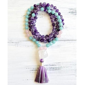 8mm Natural Purple Pink Crystal 108 Beads Tassel Mala Hand Knotted Yoga Energy Healing Necklace Fashion Women Jewelry Dropship