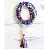 8mm Natural Purple Pink Crystal 108 Beads Tassel Mala Hand Knotted Yoga Energy Healing Necklace Fashion Women Jewelry Dropship