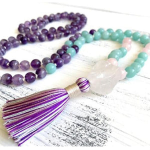 8mm Natural Purple Pink Crystal 108 Beads Tassel Mala Hand Knotted Yoga Energy Healing Necklace Fashion Women Jewelry Dropship
