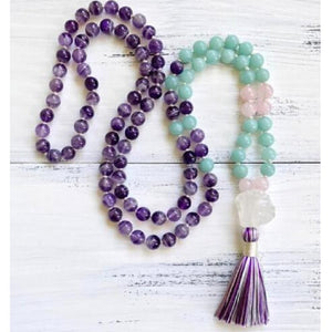 8mm Natural Purple Pink Crystal 108 Beads Tassel Mala Hand Knotted Yoga Energy Healing Necklace Fashion Women Jewelry Dropship
