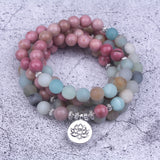 8mm Natural Rhodochrosite With Frosted Amazonite beads Strand Bracelet  Lotus OM Buddha Charm Yoga Bracelet 108 mala necklace