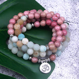 8mm Natural Rhodochrosite With Frosted Amazonite beads Strand Bracelet  Lotus OM Buddha Charm Yoga Bracelet 108 mala necklace