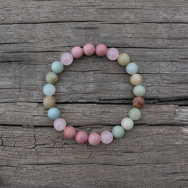 8mm Rhodochrosite And Amazonite Beads Necklace, Peaceful Heart Calming JaPaMala, 108 Bead Mala, Mala Jewelry, Mala Prayer Beads