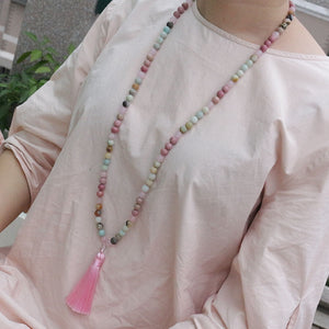 8mm Rhodochrosite And Amazonite Beads Necklace, Peaceful Heart Calming JaPaMala, 108 Bead Mala, Mala Jewelry, Mala Prayer Beads