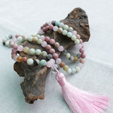 8mm Rhodochrosite And Amazonite Beads Necklace, Peaceful Heart Calming JaPaMala, 108 Bead Mala, Mala Jewelry, Mala Prayer Beads