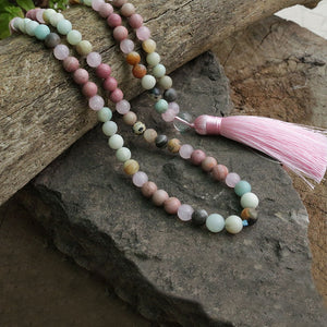 8mm Rhodochrosite And Amazonite Beads Necklace, Peaceful Heart Calming JaPaMala, 108 Bead Mala, Mala Jewelry, Mala Prayer Beads
