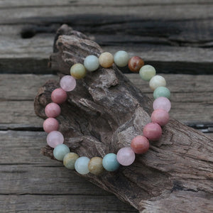8mm Rhodochrosite And Amazonite Beads Necklace, Peaceful Heart Calming JaPaMala, 108 Bead Mala, Mala Jewelry, Mala Prayer Beads
