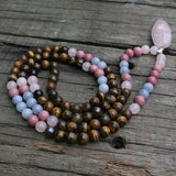 8mm Tiger's Eye And Rhodochrosite JaPaMala Beads Necklace, Long Nacklace, 108 Bead Mala, Mala Jewelry, Yoga Class Prayer Jewelry