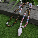 8mm Tiger's Eye And Rhodochrosite JaPaMala Beads Necklace, Long Nacklace, 108 Bead Mala, Mala Jewelry, Yoga Class Prayer Jewelry