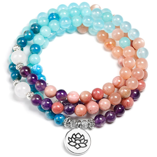 Apatite With Rhodochrosite Natural Stone Meditation Mala 108 Beads Handmade Yoga Bracelet Women Men Charm Jewelry