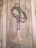 Aqua Terra Jaspers Hand Knotted Necklace 108 Mala Bead Necklace Tassel Necklaces Yoga Mala meditation Jewelry Prayer Necklaces