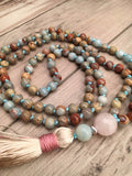 Aqua Terra Jaspers Hand Knotted Necklace 108 Mala Bead Necklace Tassel Necklaces Yoga Mala meditation Jewelry Prayer Necklaces